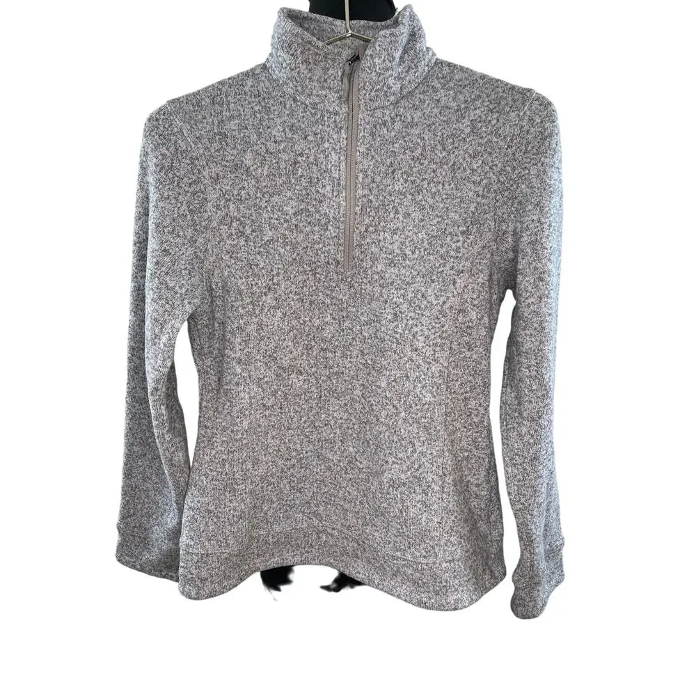 Land's End Gray Fleece 1/4 Zip Mock Neck Long Sleeve Sweater Youth M (10-12)